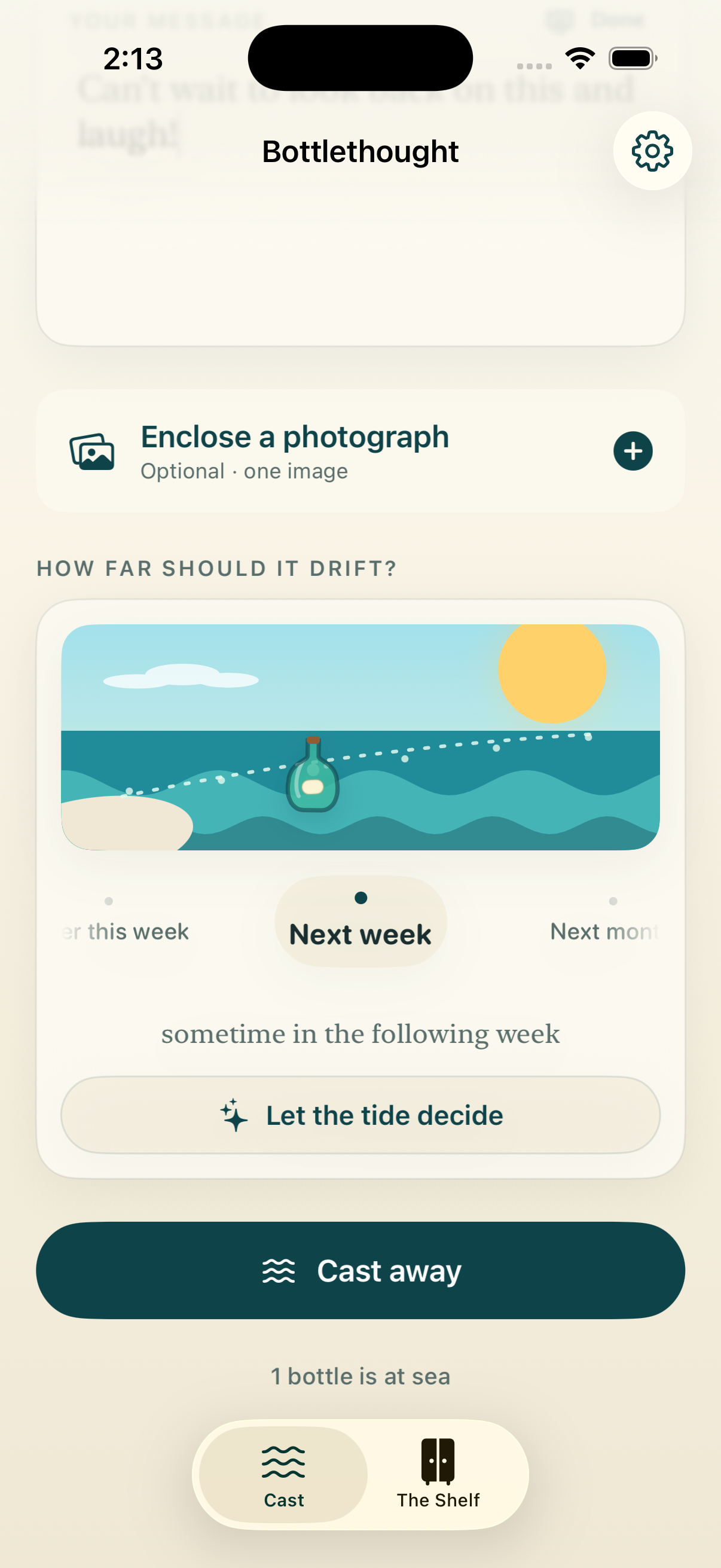 Bottlethought drift picker set to next week